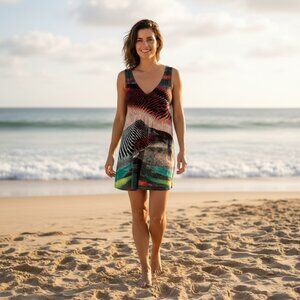 Natori Sleeveless V-Neck Mini Dress/Beach Coverup/Tunic Top Sz S #203L